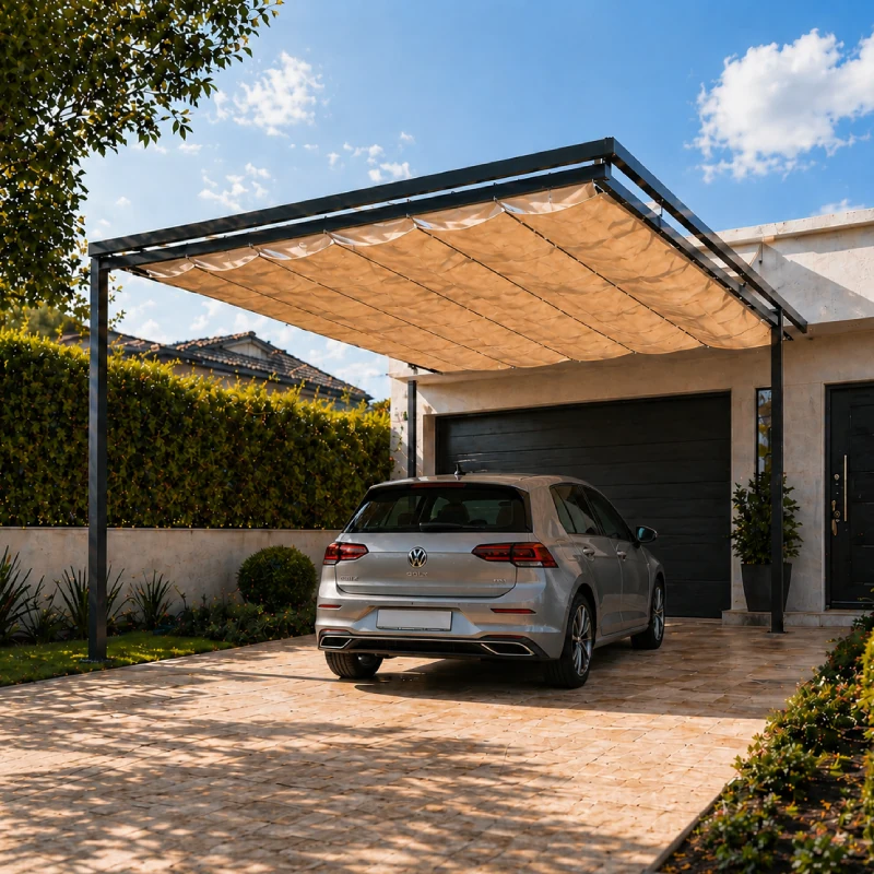 Techo corredizo SunnyFlip instalado en retiro frontal de vivienda